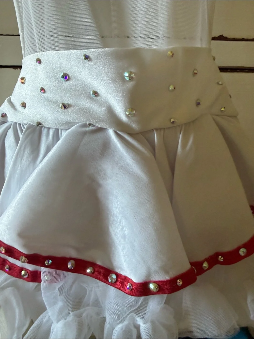 White & Red Kids Nurse Costume Dress with AB crystal rhinestones.